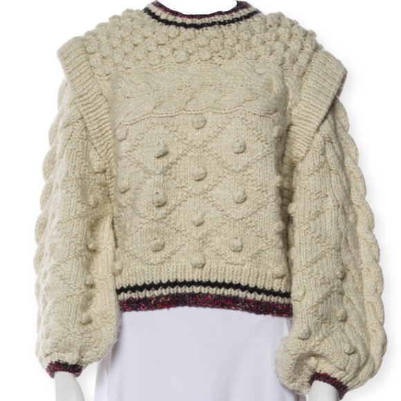 Ulla Johnson Sweaters - Ulla Johnson Caterina Cream Wool Cable Knit Pullover Sweater Wool Bobble Size Sm